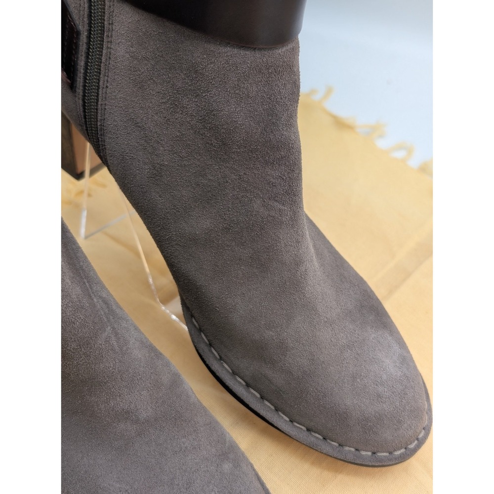 Clarks Spiced River Grey Suede Ankle Booties Block Heel Buckle Women's Size 8.5 - Picture 4 of 12